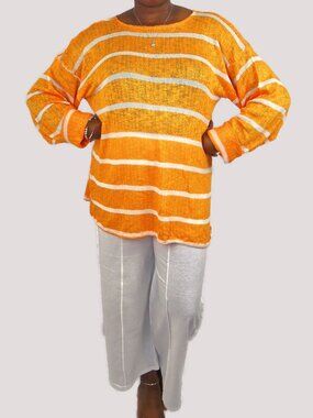 Oookies Wear Handmade Orange/White Striped Knit Sweater Long Sleeve